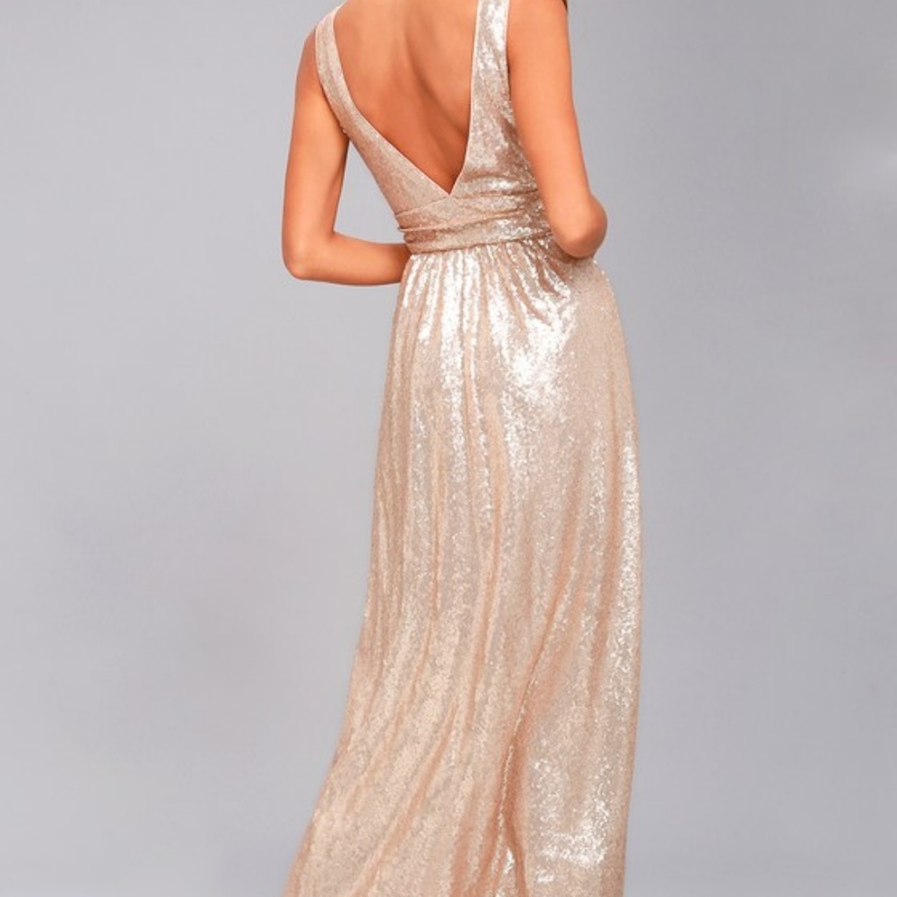 Lulus Lovely Matte Rose Gold Sequin Dress XL